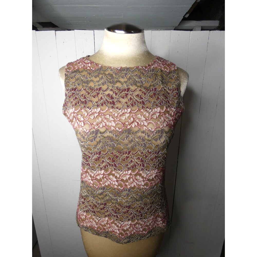 Jaipur Women's Petite M Y2K Lace Tank Top Pink Taupe Semi Sheer Stretch